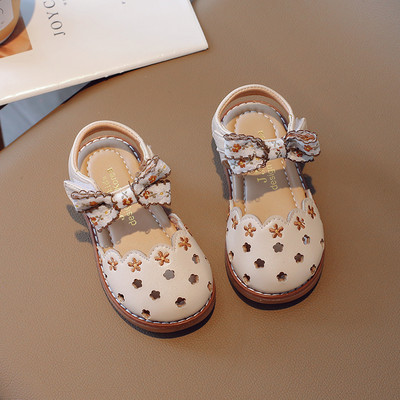 Ljetne sandale za djevojčice Emborider Cut-outs Cvjetić Dječji klizači Vintage Cover Prsti Bež Smeđe Prozračne 21-30 Dječje ravne cipele