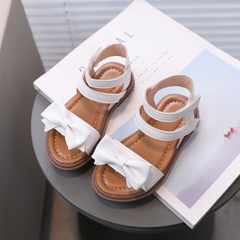 Μικρά Παιδικά Σανδάλια με λουράκι αστράγαλο Bowknot Μαύρα Λευκά Sliders για κορίτσια 21-30 Toddler Pu Leather Flexiable Summer Παιδικά Flat παπούτσια