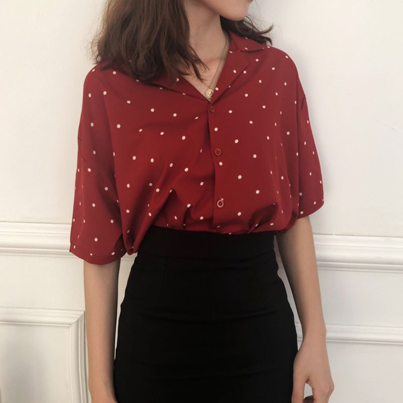 Točkaste bluze za žene Ljetne košulje kratkih rukava Jednobojni V izrez Ležerne majice Elegantna ženska odjeća #JJ35