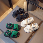 Letné detské sandále, pletené, štýlové, 27-37, trendy detské plážové šľapky, jednofarebné, hrubé, s otvorenou špičkou, z umelej kože, dievčenské topánky