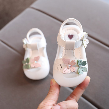 Сандали за момичета, бебешки сандали с цветя, момичета, нови бебешки сандали с меко дъно, лято 2023, детски обувки със затворени пръсти за малко дете