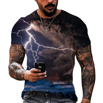 Тениска със светкавица за мъже, модна тениска с кръгло деколте, готин пуловер, тениски с големи размери, горнища с къс ръкав, трендови дрехи, безплатна доставка