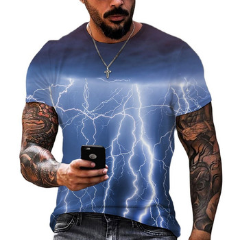 Тениска със светкавица за мъже, модна тениска с кръгло деколте, готин пуловер, тениски с големи размери, горнища с къс ръкав, трендови дрехи, безплатна доставка