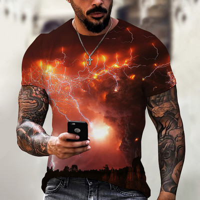 Villámmintás póló Férfi Divat Crew Neck Cool pulóver pólók Túlméretes rövid ujjú felsők Trend ruhák Ingyenes szállítás