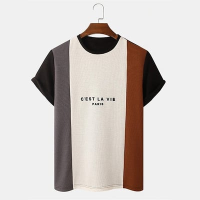 Απλό ανδρικό μπλουζάκι Μόδα Splicing ρίγες 3d κοντό μανίκι καθημερινά casual υπερμεγέθη ανδρικό τοπ αναπνέον μπλουζάκι από πολυεστέρα