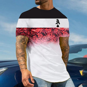 Καλοκαιρινό ανδρικό μπλουζάκι 2022 Τρισδιάστατο ανδρικό μπλουζάκι street style με στρογγυλή λαιμόκοψη Μόδα πόκερ μπλούζες με κοντό μανίκι Zebra ρίγες μεγάλου μεγέθους
