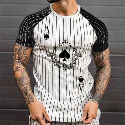 Лятна мъжка тениска 2022 г. 3D мъжка тениска в уличен стил с обло деколте Модни покер щампи с къс ръкав Големи горнища в зеброво райе