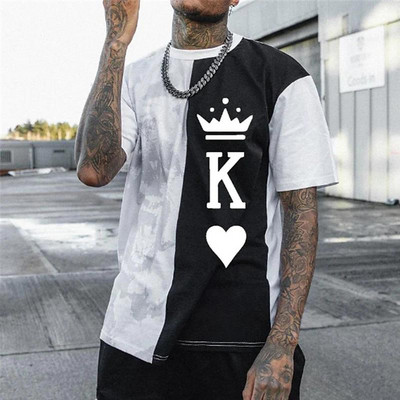 Лятна мъжка тениска 2022 г. 3D мъжка тениска в уличен стил с обло деколте Модни покер щампи с къс ръкав Големи горнища в зеброво райе