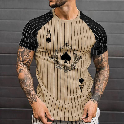 Лятна мъжка тениска 2022 г. 3D мъжка тениска в уличен стил с обло деколте Модни покер щампи с къс ръкав Големи горнища в зеброво райе