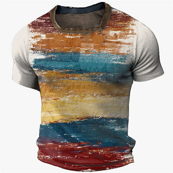 Винтидж мъжки тениски, щампани с индивидуални цветни ивици, модна тениска с О-образно деколте, къс ръкав, огромна тениска, дишащо улично облекло