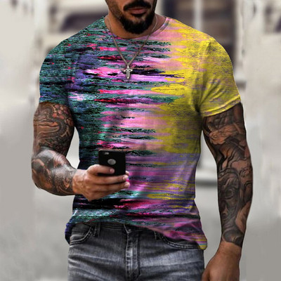 Pánske vintage tričká s potlačou, farebnými pruhmi a potlačou, módne tričko s krátkym rukávom a výstrihom do O-krku, priedušné, streetwear