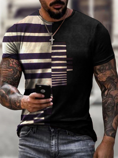 Pánske vintage tričká s potlačou, farebnými pruhmi a potlačou, módne tričko s krátkym rukávom a výstrihom do O-krku, priedušné, streetwear