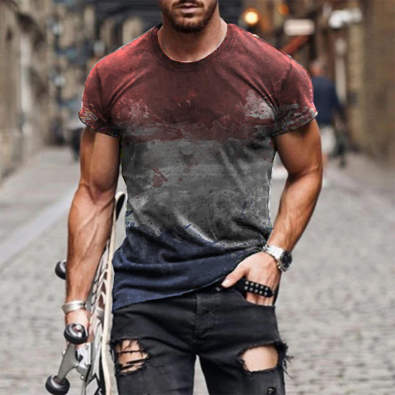 Pánske vintage tričká s potlačou, farebnými pruhmi a potlačou, módne tričko s krátkym rukávom a výstrihom do O-krku, priedušné, streetwear