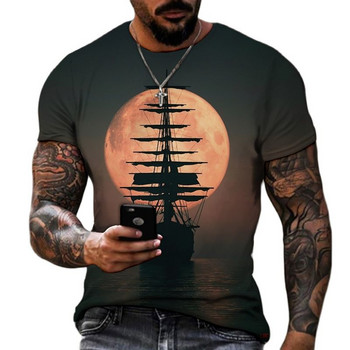 Винтидж мъжки корабни тениски 3D отпечатан пиратски кораб тениска с деколте с къс ръкав за мъже Големи горнища тениска Homme Camiseta