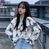 Bluze Cămăși Femei Imprimate de primăvară Harajuku BF Îmbrăcăminte stradală lejeră Studenți Chic Timp liber Vest îmbrăcăminte vintage Bluse pentru femei All-match
