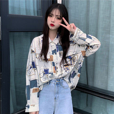 Bluze Cămăși Femei Imprimate de primăvară Harajuku BF Îmbrăcăminte stradală lejeră Studenți Chic Timp liber Vest îmbrăcăminte vintage Bluse pentru femei All-match