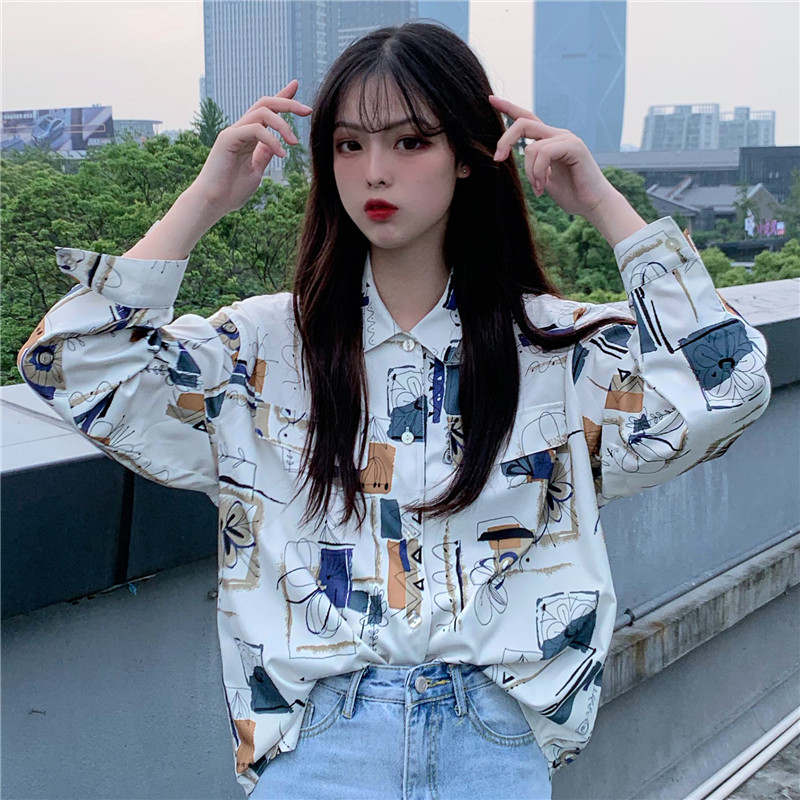 Bluze Cămăși Femei Imprimate de primăvară Harajuku BF Îmbrăcăminte stradală lejeră Studenți Chic Timp liber Vest îmbrăcăminte vintage Bluse pentru femei All-match