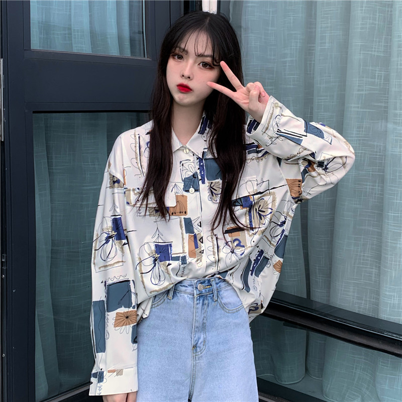 Bluze Cămăși Femei Imprimate de primăvară Harajuku BF Îmbrăcăminte stradală lejeră Studenți Chic Timp liber Vest îmbrăcăminte vintage Bluse pentru femei All-match