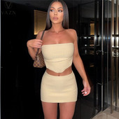 VAZN 2023 de calitate superioară Young Sexy Little Chap Hotsweet Solid fără bretele fără mâneci + mini fustă creion femei seturi două piese