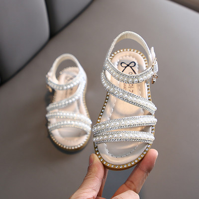 Pantofi de vară pentru fete Bead Mary Janes Flats Fling Princess Pantofi Pantofi de dans pentru bebeluși Sandale pentru copii Pantofi de nuntă pentru copii roz D238