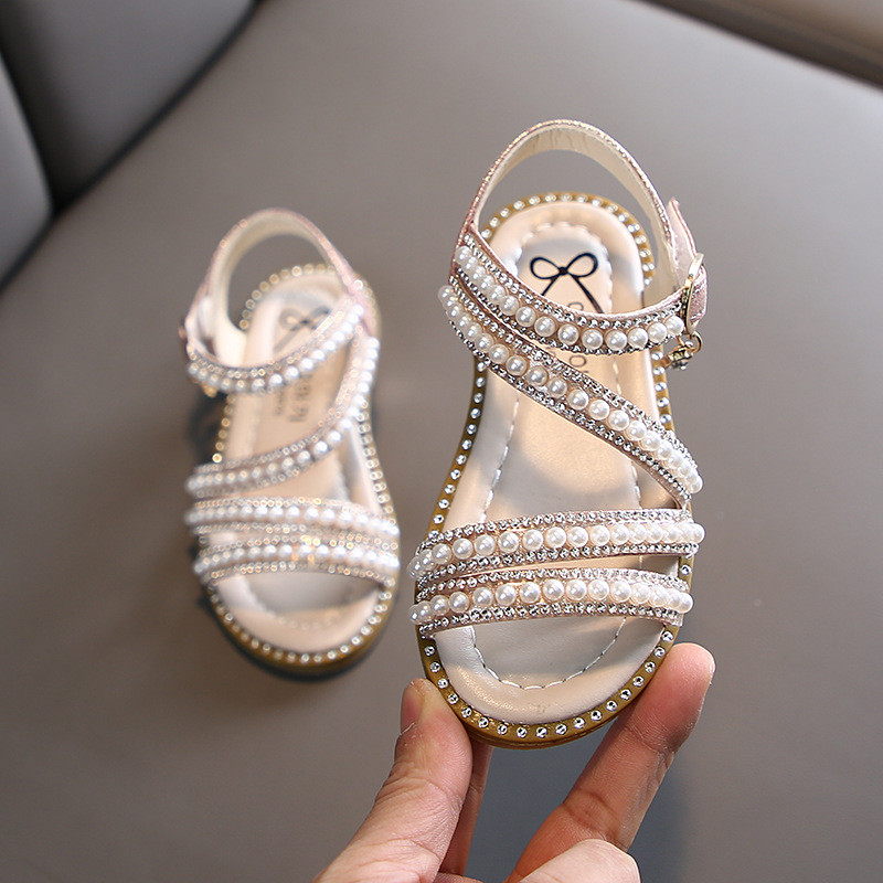 Pantofi de vară pentru fete Bead Mary Janes Flats Fling Princess Pantofi Pantofi de dans pentru bebeluși Sandale pentru copii Pantofi de nuntă pentru copii roz D238