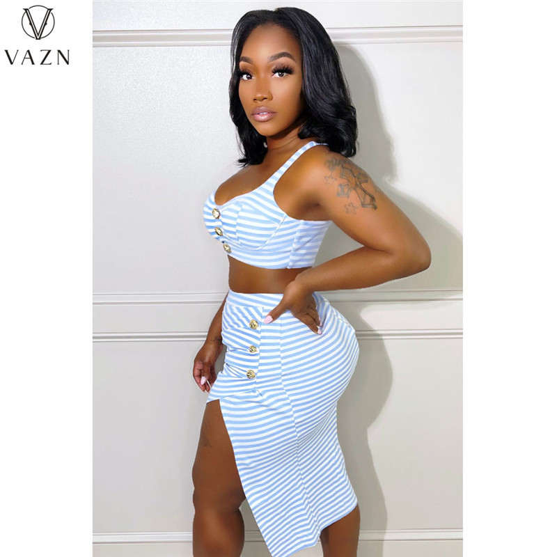 VAZN Ljeto 2022. Najnoviji stil, seksi mladi elegantni bikini na pruge + ženski dvodijelni dvodijelni kompleti duge pencil suknje s visokim strukom