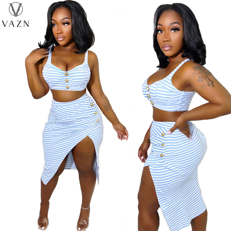 VAZN Ljeto 2022. Najnoviji stil, seksi mladi elegantni bikini na pruge + ženski dvodijelni dvodijelni kompleti duge pencil suknje s visokim strukom