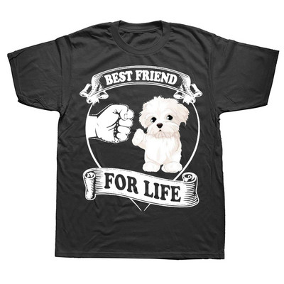 Забавни малтийски най-добри приятели Любители на кучета Тениски Летен стил Графично памучно улично облекло С къс ръкав Подаръци за рожден ден Тениска Мъжки