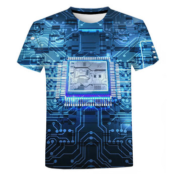 Електронен чип 3D печатна тениска 2022 г. Нова модна страхотна тениска с платка Мъже Жени Harajuku Streetwear Големи горнища