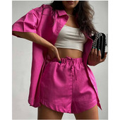 Trening ocazional de vară Pantaloni scurți pentru femei Costume de stradă verde Cămașă cu mânecă scurtă Topuri Mini pantaloni scurți largi cu șnur Set două piese