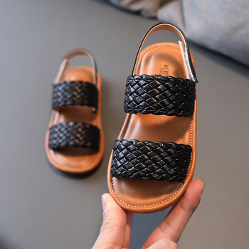 Сандали за момичета Плетени отворени пръсти Модни ваканционни летни детски плоски обувки Едноцветни удобни детски плъзгачи против хлъзгане на открито