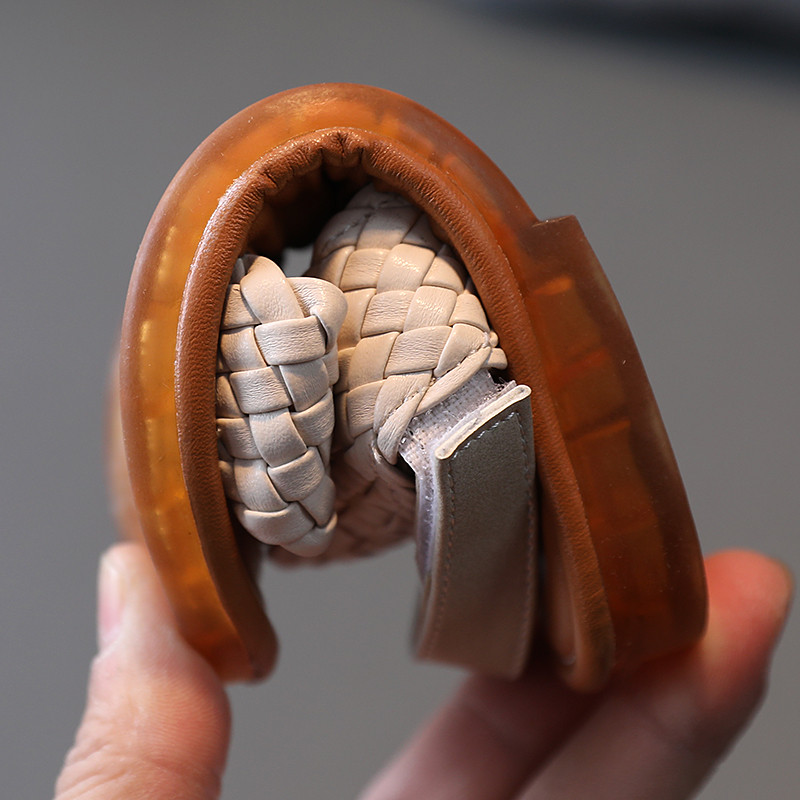 Djevojačke sandale s pletenim otvorenim prstima, modne ljetne dječje ravne cipele, jednobojne, udobne, protuklizne, dječje klizače