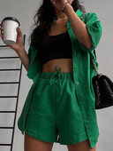 Ljetna ležerna trenirka Ženska kratka odijela Zelena ulična majica majica kratkih rukava Labave mini kratke hlače s uzicom Dvodijelni set
