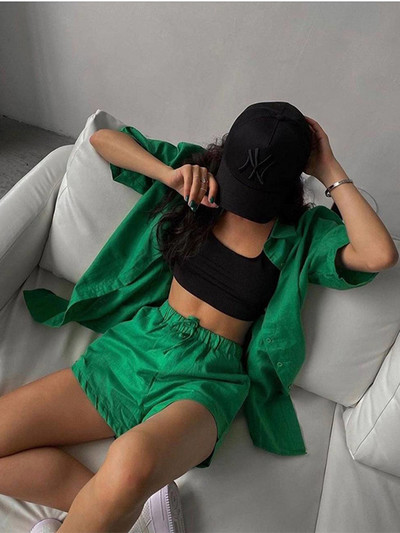 Ljetna ležerna trenirka Ženska kratka odijela Zelena ulična majica majica kratkih rukava Labave mini kratke hlače s uzicom Dvodijelni set