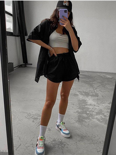 Ljetna ležerna trenirka Ženska kratka odijela Zelena ulična majica majica kratkih rukava Labave mini kratke hlače s uzicom Dvodijelni set