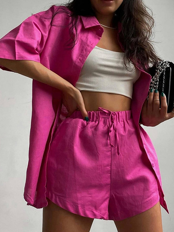 Vasaros laisvalaikio sportinis kostiumas Moteriški šortai Kostiumai Žali gatvės drabužiai trumpomis rankovėmis marškinėliai, palaidi, raišteliai, mini šortai, dviejų dalių rinkinys