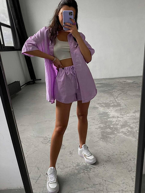 Vasaros laisvalaikio sportinis kostiumas Moteriški šortai Kostiumai Žali gatvės drabužiai trumpomis rankovėmis marškinėliai, palaidi, raišteliai, mini šortai, dviejų dalių rinkinys