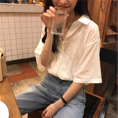 Bluze Cămăși Femei Vară All-match Solid Proaspăt Harajuku Casual Lejer Subțire Vintage Moda Simplu Femei Fete Chic Elegant