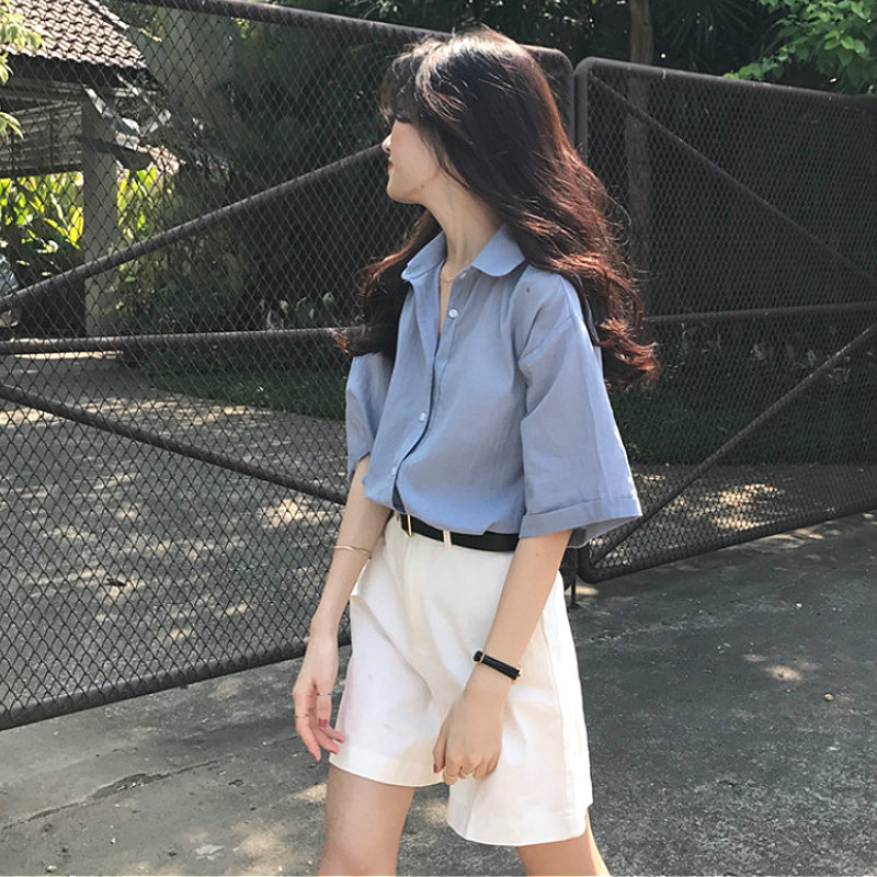 Bluze Cămăși Femei Vară All-match Solid Proaspăt Harajuku Casual Lejer Subțire Vintage Moda Simplu Femei Fete Chic Elegant
