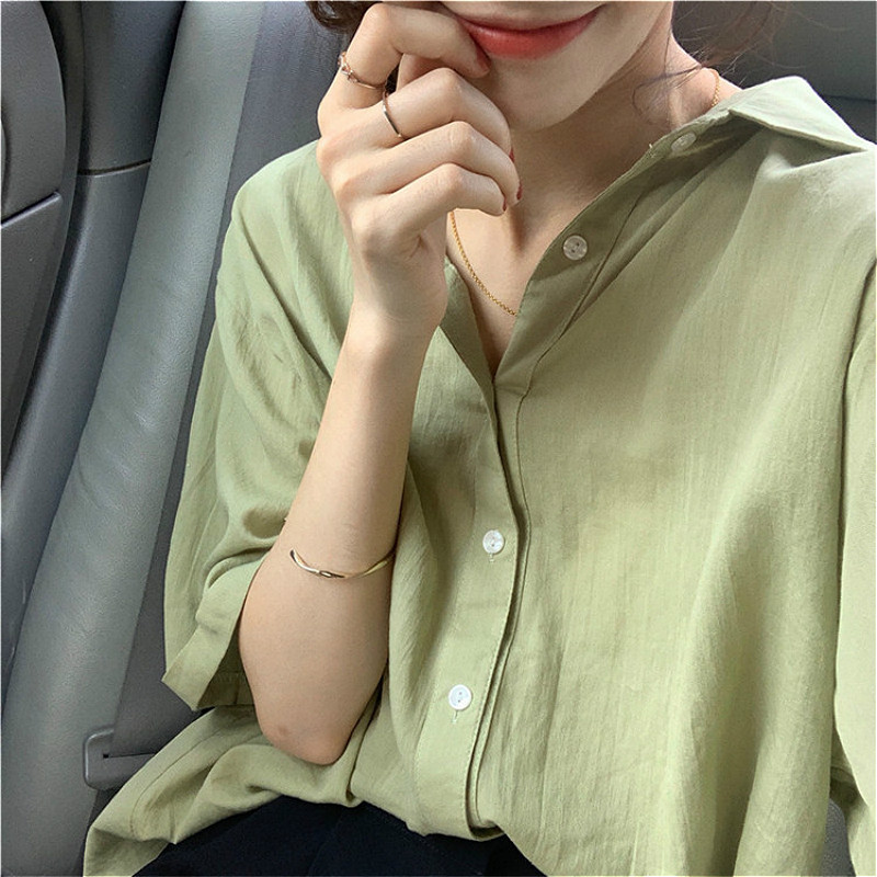 Bluze Cămăși Femei Vară All-match Solid Proaspăt Harajuku Casual Lejer Subțire Vintage Moda Simplu Femei Fete Chic Elegant