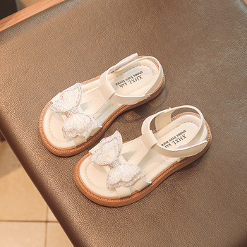 Детски кожени сандали за момиче Сандали на платформа Детски летни обувки за момичета Детски сандал с панделка от кристали Бежови розови обувки за момичета F06073