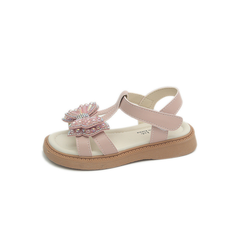 Fată Copii Sandale din piele Sandale cu platformă Copii Vară Pantofi fete Strass Fundă Sandale Copii Bej Roz Pantofi Fete F06073