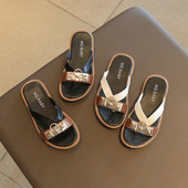 Papuci de vară pentru fete Decor metalic Stil exotic Bej Negru Copii Flip-flops 26-35 Slip-on Fashion Sliders pentru fete