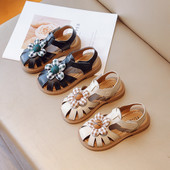 2023 Kvaliteetsed Tüdrukute Sandaalid Lilled Magusad Pehmed Laste Rannajalatsid Lapsed Armsad Suvised Lillelised sandaalid Printsess Fashion G04152