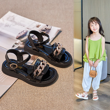 2023 Нова марка Дизайнерска верига Летни сандали за момичета Универсални детски обувки на принцеса за момиче Сандали Студентски обувки с плосък ток G02231