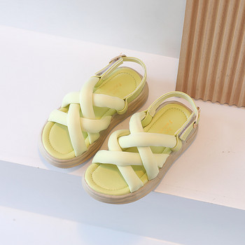 2022 г. Нови плажни обувки в цвят Macaron за деца, момичета, вързани на кръст плоски сандали, гладиаторски обувки за момчета, пързалки, меко дебело дъно F04171