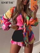 Pantaloni scurți pentru damă Costum de vară 2023 Moda pentru femei Bluze cu imprimeuri Seturi două piese Topuri cu mâneci lungi Costume pentru femeie cu pantaloni evazați