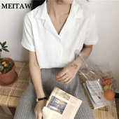 Άνοιξη Καλοκαίρι 2020 Γυναικεία λευκή μπλούζα μπλούζα Κομψές μπλούζες σιφόν casual μασίφ κοντομάνικα φαρδιά κορεάτικα μπλουζάκια γραφείου