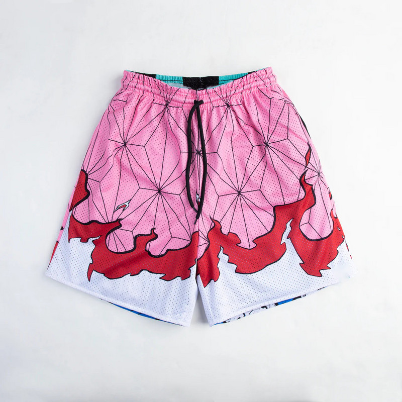 Pantaloni scurți anime Bărbați, femei, Demon Slayer, imprimare 3D, pantaloni scurți de gimnastică, plasă, uscare rapidă, pantaloni scurti, pentru antrenament de fitness, alergare, vară