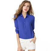 Bluze 2019 Bluze de damă de culoare uni Bluză din șifon Cămașă de modă Topuri cu mânecă lungă